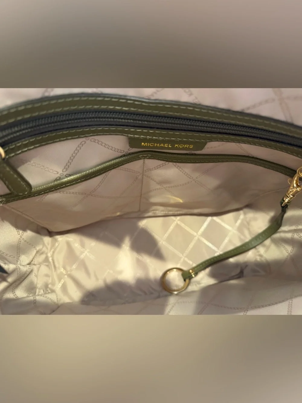 Michael Kors Dark Olive Saffiano Leather Tote with Gold Logo Charm - Picture 12 of 16